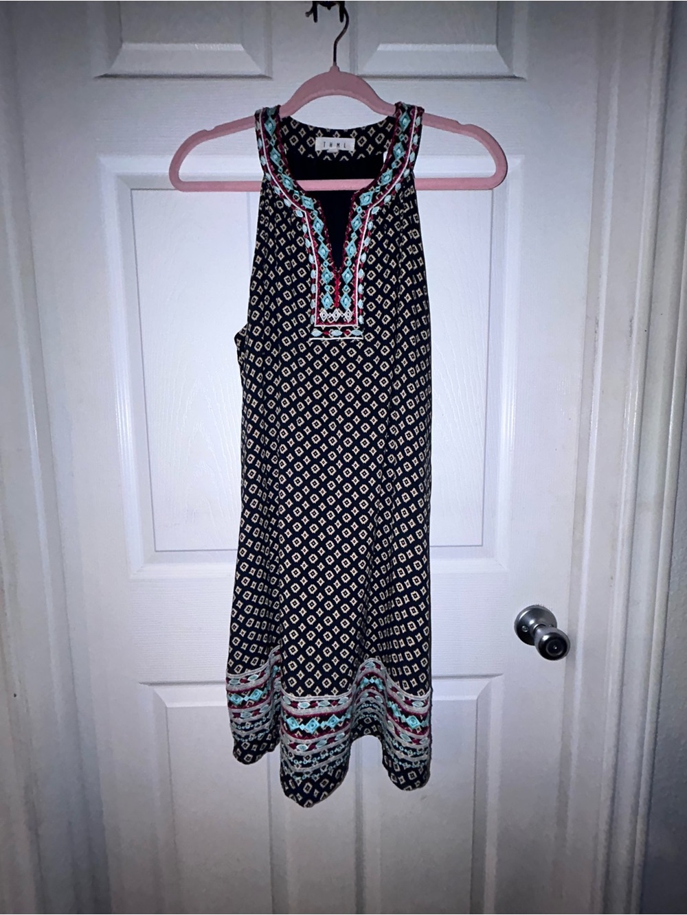 THML Navy Mini Dress with Teal and Red Embroidered Trim - Picture 2 of 9